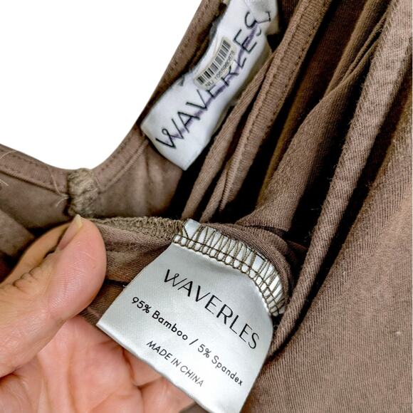 Waverles Maternity Anywhere Jumpsuit Large Wide Leg Pockets Brown - Picture 6 of 8